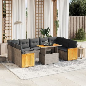 Set Divano da Giardino 10 pz con Cuscini Grigio in Polyrattan