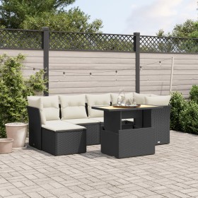 Set Divani da Giardino con Cuscini 7pz Nero Polyrattan