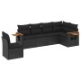 Set Divano da Giardino 6 pz con Cuscini Nero in Polyrattan