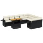 Set Divani da Giardino 10pz con Cuscini in Polyrattan Nero