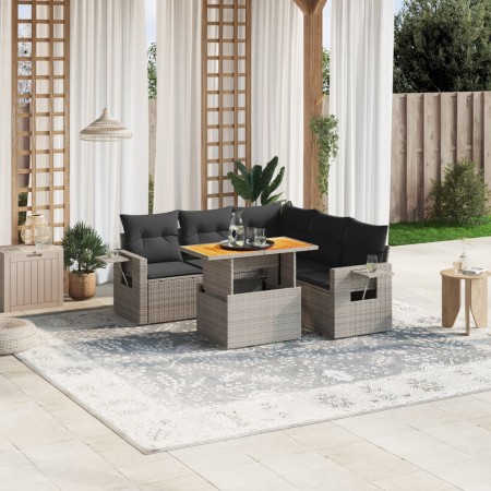 Set Divano da Giardino 6 pz con Cuscini Grigio in Polyrattan