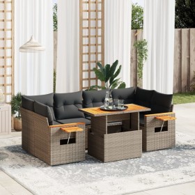 Set Divani da Giardino 7 pz con Cuscini Grigio in Polyrattan