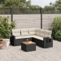 Set Divano da Giardino 6 pz con Cuscini Nero in Polyrattan