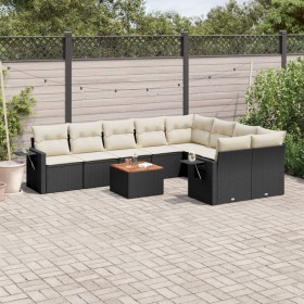 Set Divani da Giardino 10pz con Cuscini in Polyrattan Nero