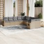 Set Divano da Giardino 10 pz con Cuscini Beige in Polyrattan