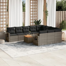 Set Divani da Giardino 11 pz con Cuscini in Polyrattan Nero