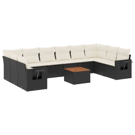 Set Divani da Giardino 11 pz con Cuscini in Polyrattan Nero