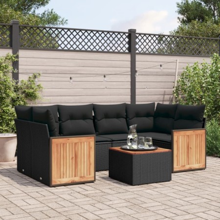 Set Divani da Giardino con Cuscini 7pz Nero Polyrattan