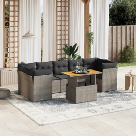 Set Divano da Giardino 8 pz con Cuscini Grigio in Polyrattan