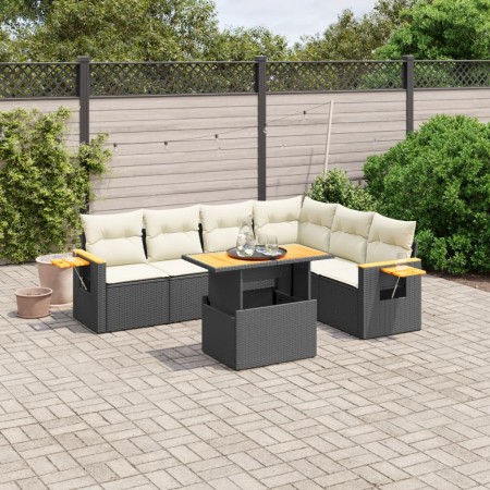 Set Divani da Giardino con Cuscini 7pz Nero Polyrattan