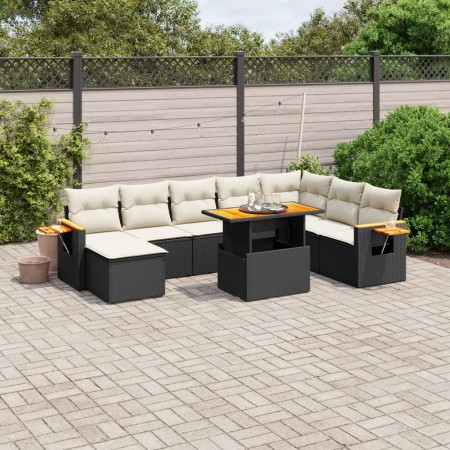 Set Divani da Giardino con Cuscini 8 pz Nero in Polyrattan