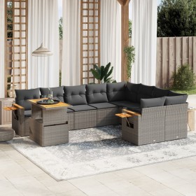 Set Divano da Giardino 10 pz con Cuscini Grigio in Polyrattan