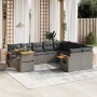 Set Divano da Giardino 10 pz con Cuscini Grigio in Polyrattan