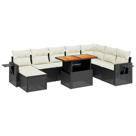 Set Divani da Giardino 9 pz con Cuscini Nero in Polyrattan