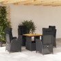 Set da Pranzo da Giardino 5 pz Nero con Cuscini in Polyrattan