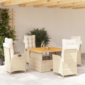 Set da Pranzo da Giardino 5 pz con Cuscini Beige in Polyrattan