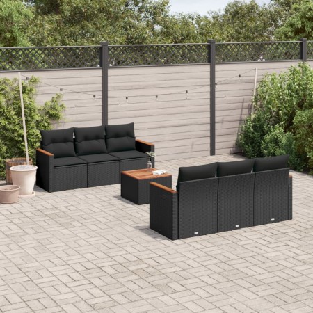 Set Divani da Giardino con Cuscini 7pz Nero Polyrattan