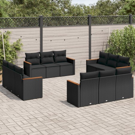 Set Divani da Giardino 12 pz con Cuscini Nero in Polyrattan