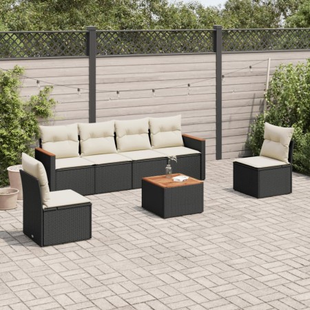 Set Divani da Giardino con Cuscini 7pz Nero Polyrattan