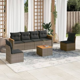 Set Divani da Giardino 7 pz con Cuscini Grigio in Polyrattan