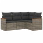 Set Divani da Giardino 4 pz con Cuscini in Polyrattan Grigio