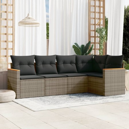 Set Divano da Giardino 5 pz con Cuscini Grigio in Polyrattan