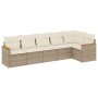 Set Divano da Giardino 6 pz con Cuscini Beige in Polyrattan