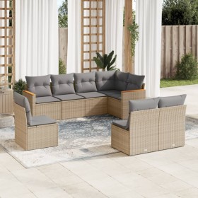 Set Divano da Giardino 8 pz con Cuscini Beige Misto Polyrattan