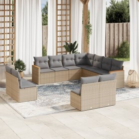 Set Divano da Giardino 11 pz con Cuscini Beige Misto Polyrattan