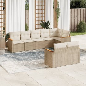 Set Divano da Giardino 8 pz con Cuscini Beige in Polyrattan