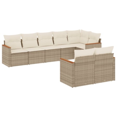 Set Divano da Giardino 8 pz con Cuscini Beige in Polyrattan