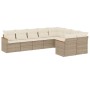 Set Divano da Giardino 9 pz con Cuscini Beige in Polyrattan