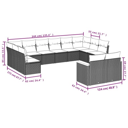 Set Divani da Giardino 12 pz con Cuscini Grigio in Polyrattan