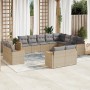 Set Divano da Giardino 12 pz con Cuscini Beige Misto Polyrattan