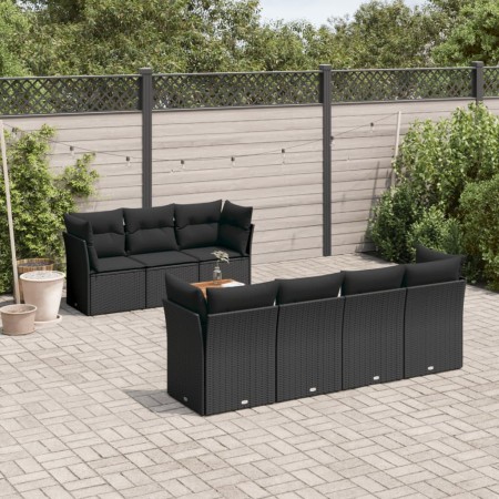 Set Divani da Giardino con Cuscini 8 pz Nero in Polyrattan