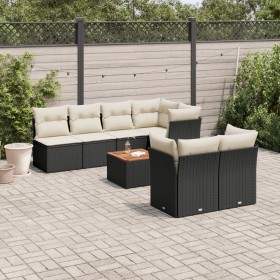 Set Divani da Giardino con Cuscini 8 pz Nero in Polyrattan