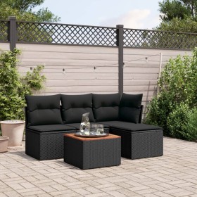 Set Divani da Giardino 5 pz con Cuscini in Polyrattan Nero