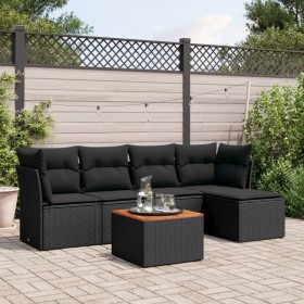 Set Divano da Giardino 6 pz con Cuscini Nero in Polyrattan