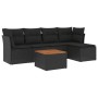 Set Divano da Giardino 6 pz con Cuscini Nero in Polyrattan