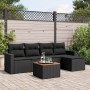 Set Divano da Giardino 6 pz con Cuscini Nero in Polyrattan