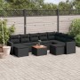 Set Divani da Giardino 10pz con Cuscini in Polyrattan Nero