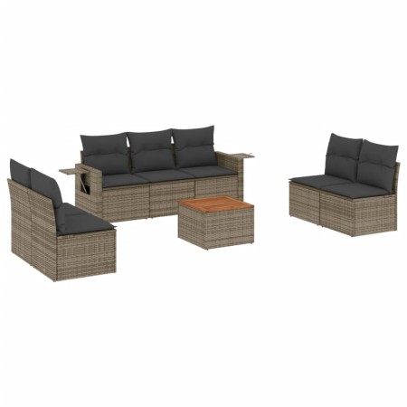 Set Divano da Giardino 8 pz con Cuscini Grigio in Polyrattan