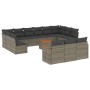 Set Divani da Giardino 14pz con Cuscini in Polyrattan Grigio