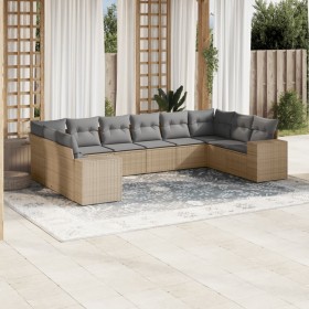 Set Divano da Giardino 10 pz con Cuscini Beige in Polyrattan