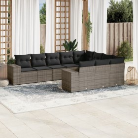 Set Divano da Giardino 10 pz con Cuscini Grigio in Polyrattan