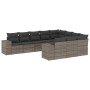 Set Divano da Giardino 10 pz con Cuscini Grigio in Polyrattan