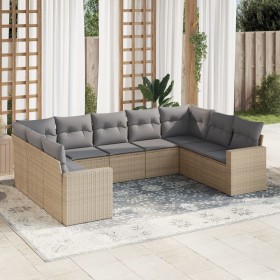 Set Divano da Giardino 9 pz con Cuscini Beige in Polyrattan