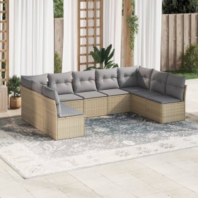 Set Divano da Giardino 9 pz con Cuscini Beige in Polyrattan