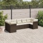 Set Divani da Giardino 7 pz con Cuscini Marrone in Polyrattan