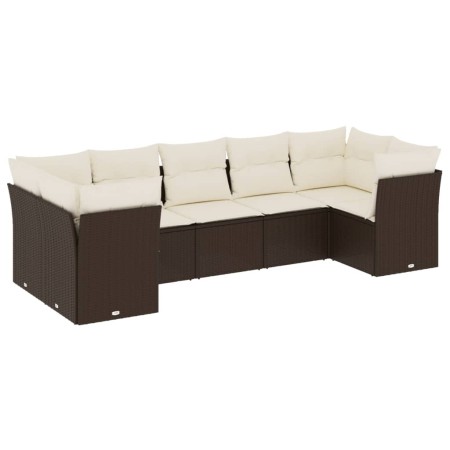 Set Divani da Giardino 7 pz con Cuscini Marrone in Polyrattan